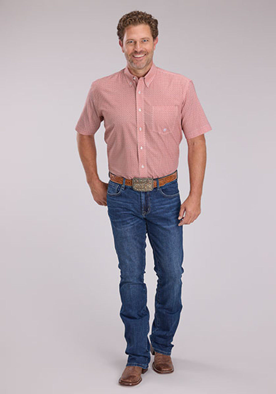 Roper Mens Short Sleeve Rust Button Down- Saltillo Foulard