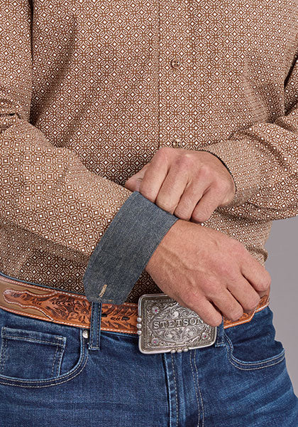 Stetson Men's Long Sleeve Brown Button Down- Spice Mosaic