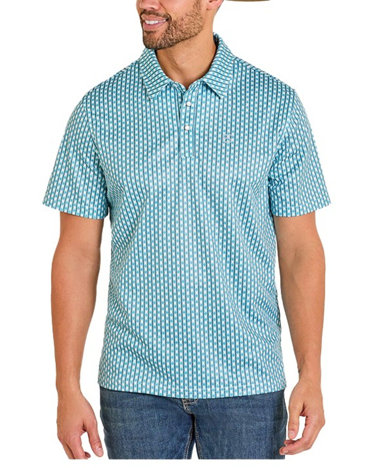 Panhandle Slim Men's Peacock Print Short Sleeve Button-Down Polo