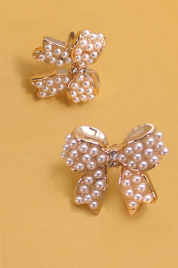 Pearl Bow Stud Earrings