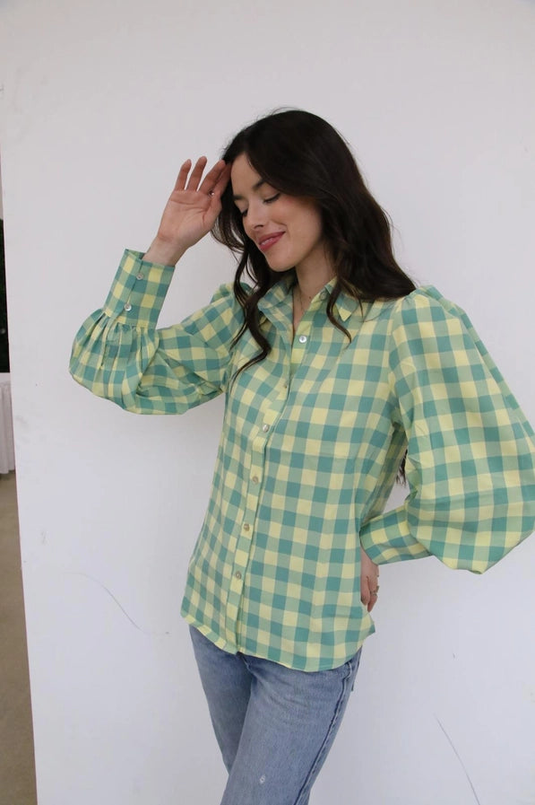 Lime Green Gingham Button Down