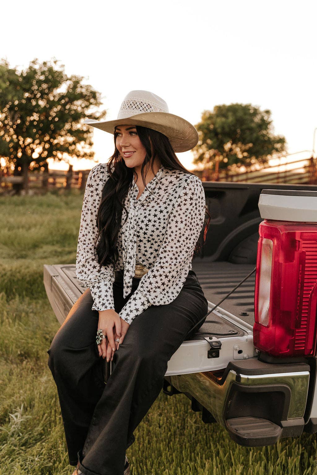 TINY STAR MESH TIE BOW LACE TOP