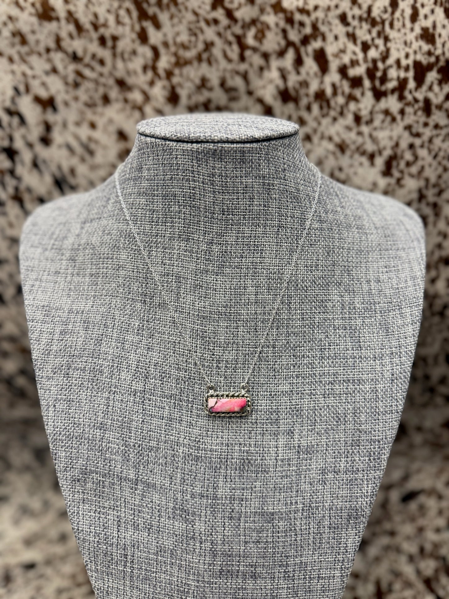 Hada Sterling Silver Pink Dhalia Bar Necklace