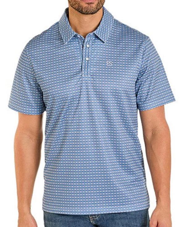 Panhandle Slim Men's Diamond Indigo Print Short Sleeve Button-Down Polo