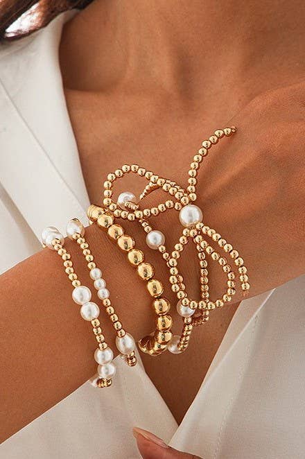 Multi Layer Pearl Bow Bracelet