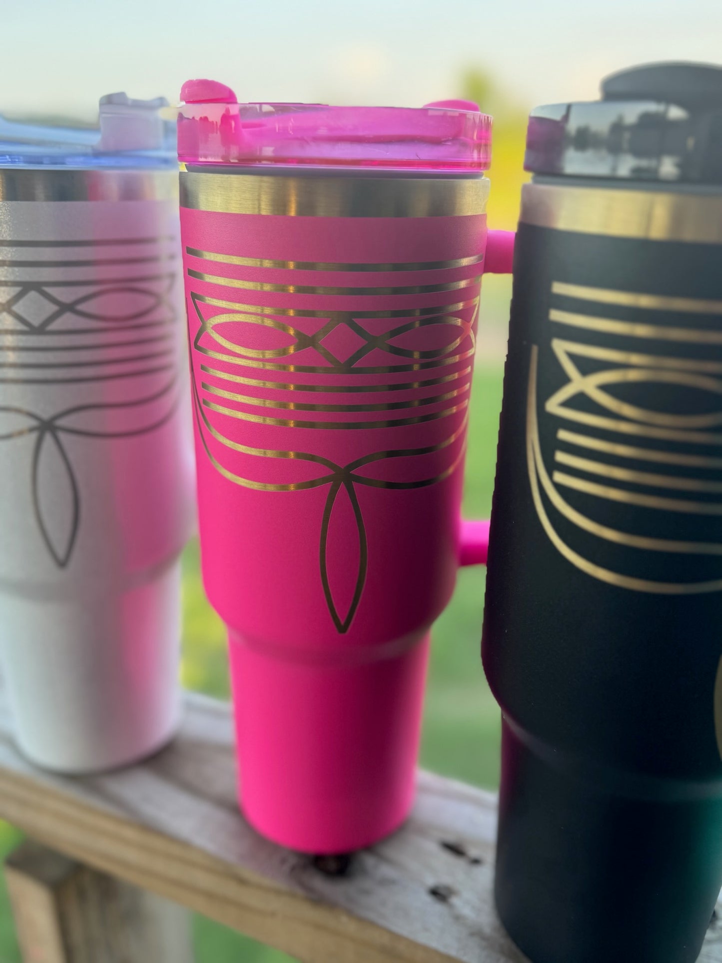 Hot Pink Boot Stitched 40oz Tumbler