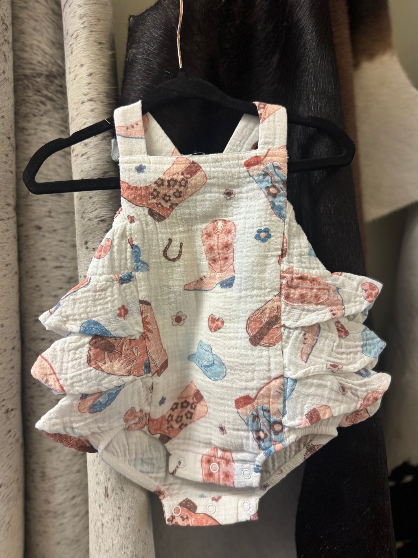 Cowboy Boot Pink Ruffle Sunsuit