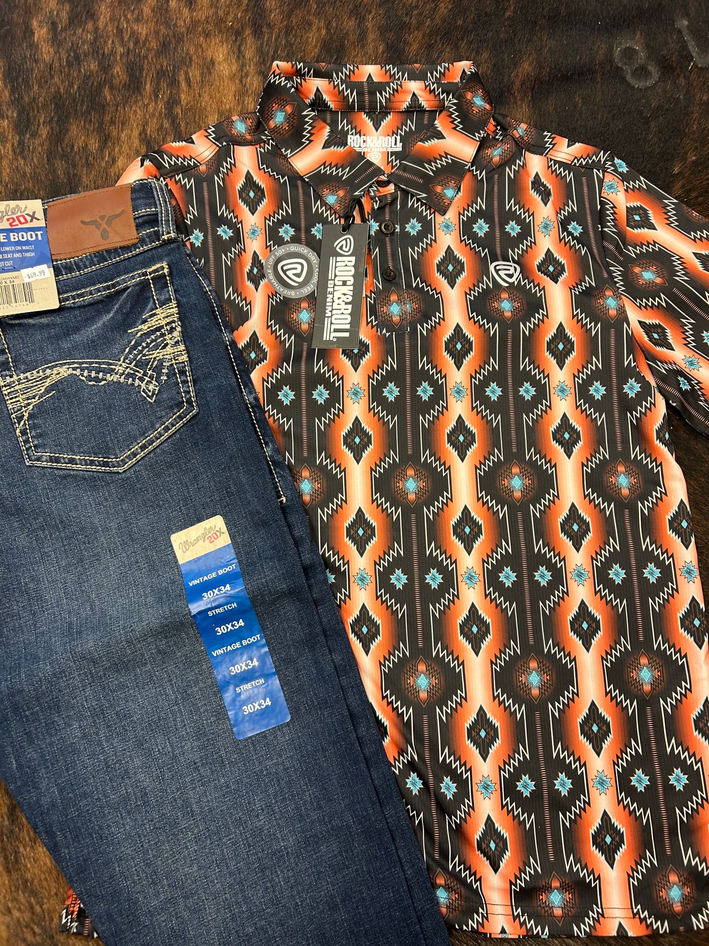 Rock N Roll Orange Aztec Printed Polo