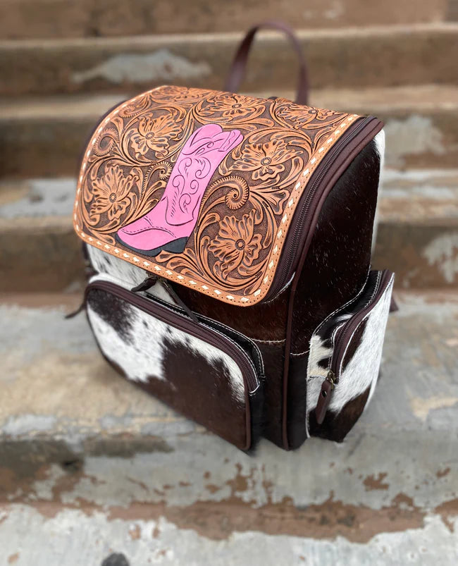 Pink Boot Cowhide Backpack