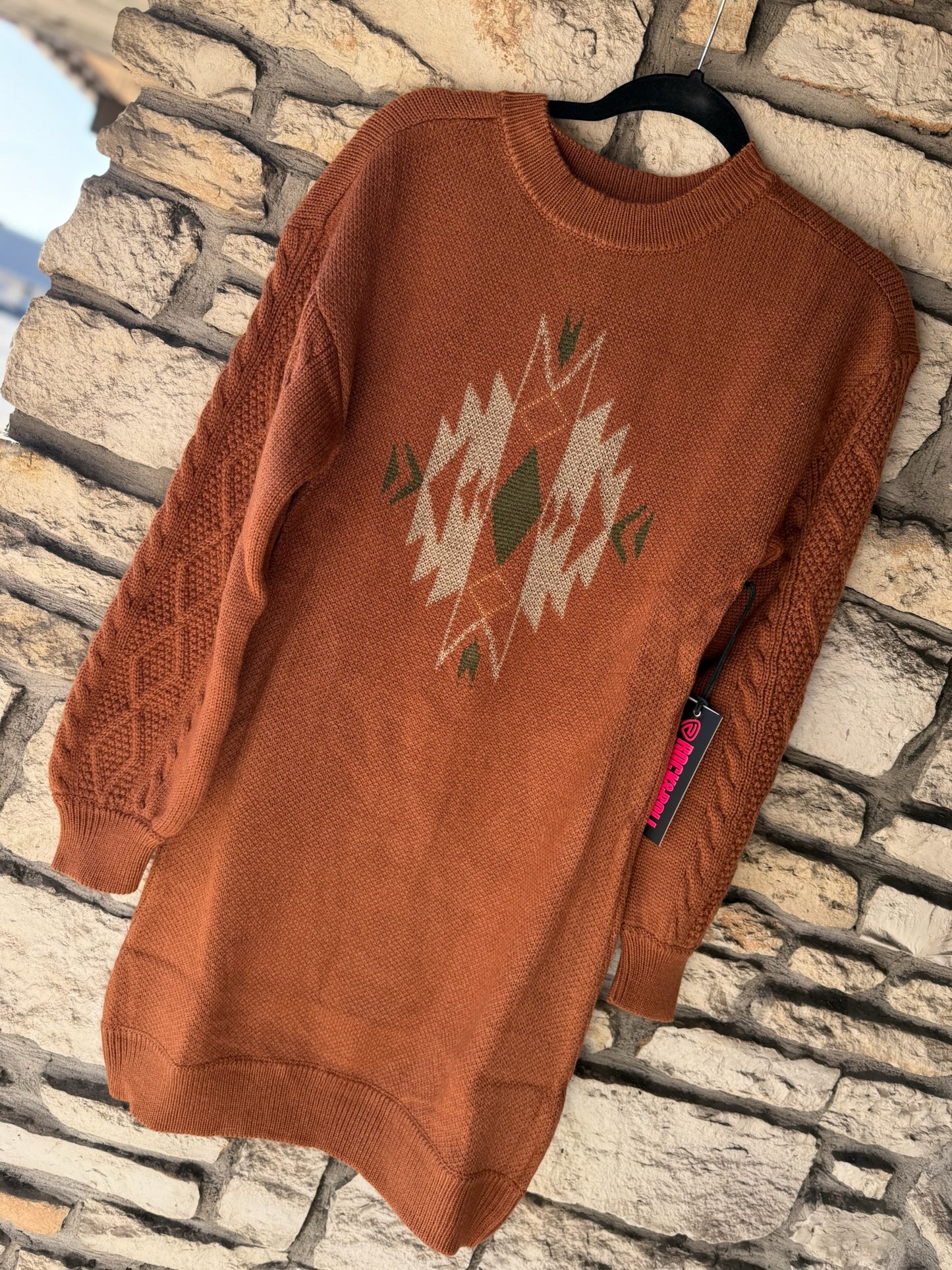 Rock N Roll Denim Aztec Sweater Dress