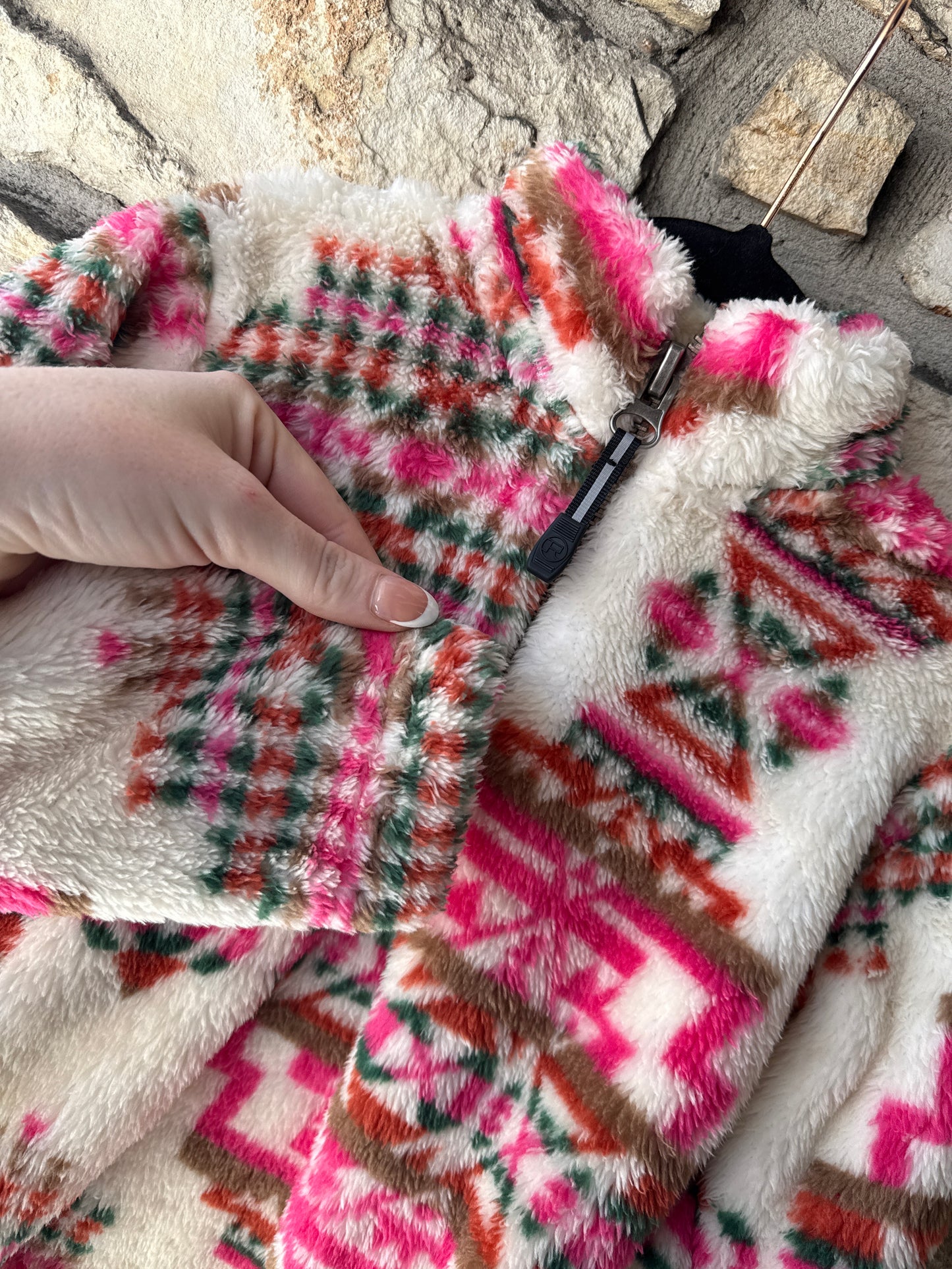 Girls Pink Aztec Polar Fleece Pullover