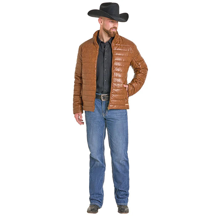 Rock N Roll Denim Distressed Faux Leather Puffer Jacket