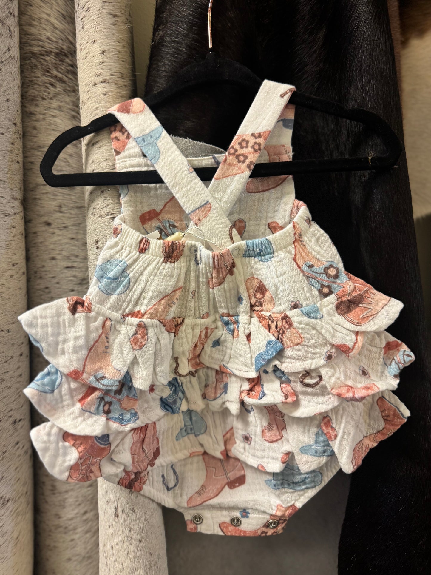 Cowboy Boot Pink Ruffle Sunsuit