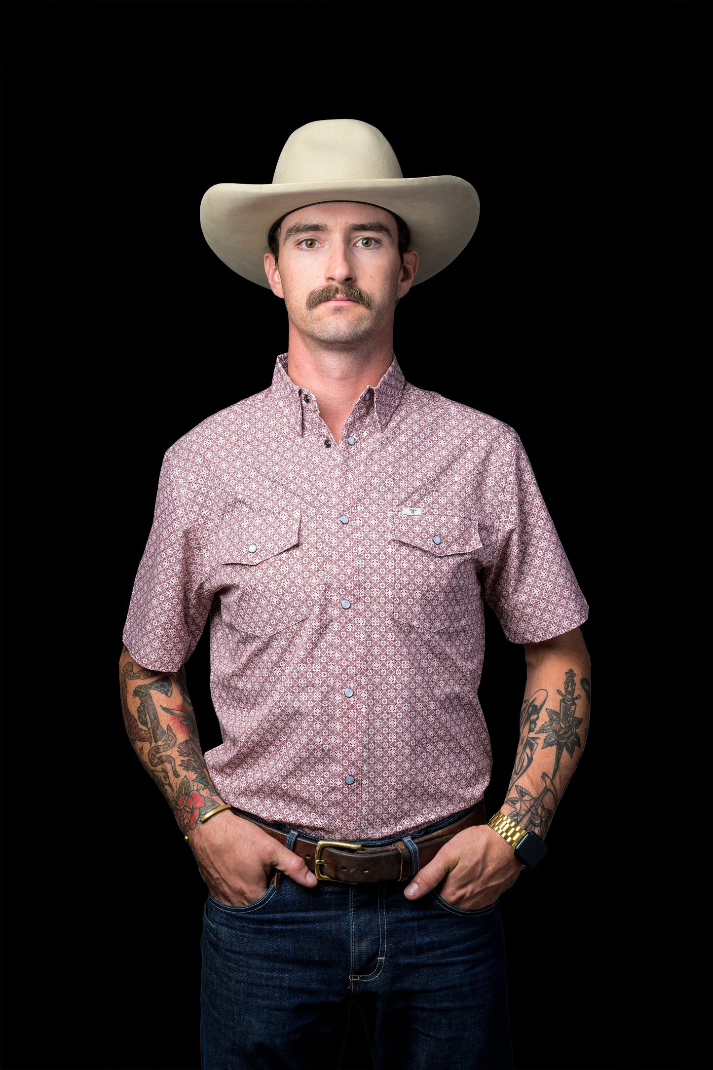 Diamond Short Sleeve Snap Shirt Red