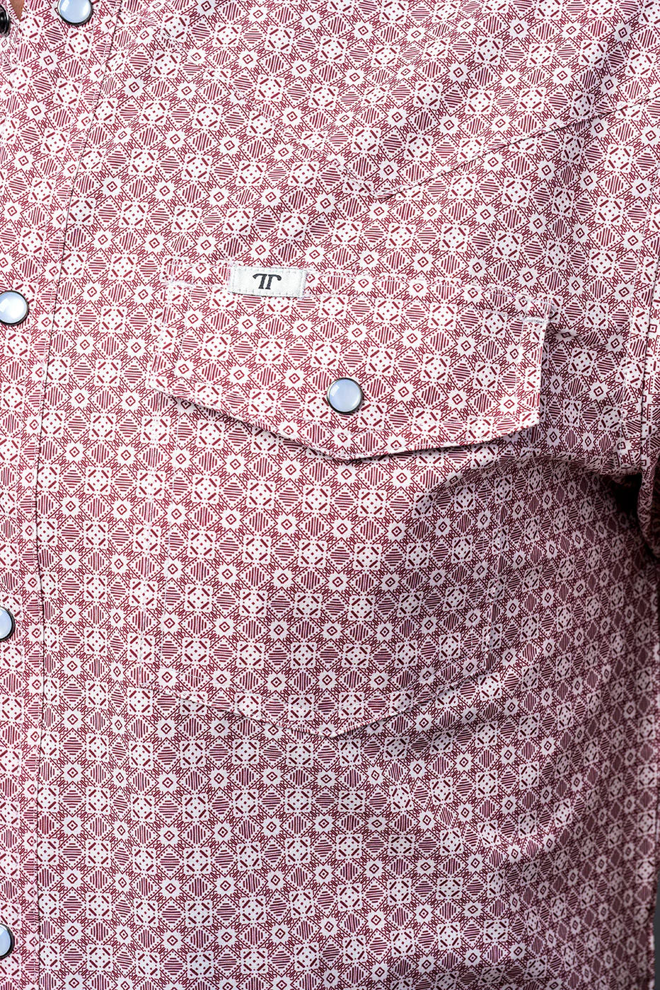 Diamond Short Sleeve Snap Shirt Red
