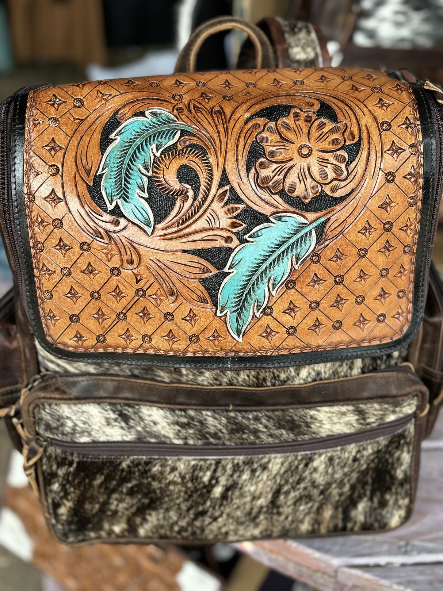 Feather Patch Cowhide Backpack