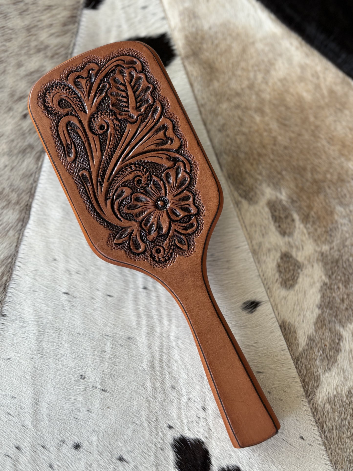 Classic Tooled Leather Hair Brush