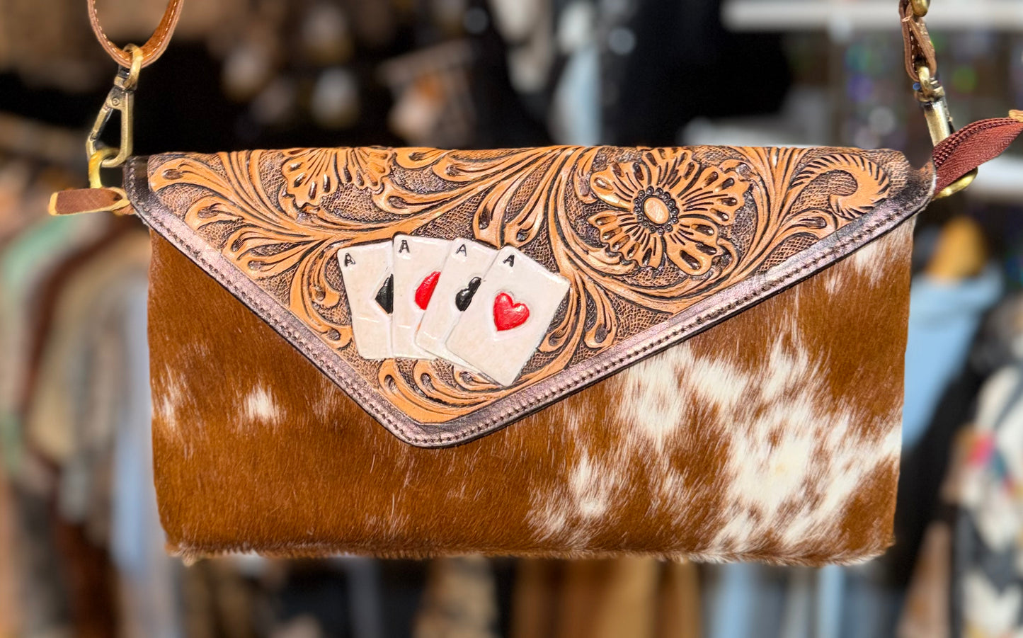 Aces Cowhide Tooled Leather Crossbody