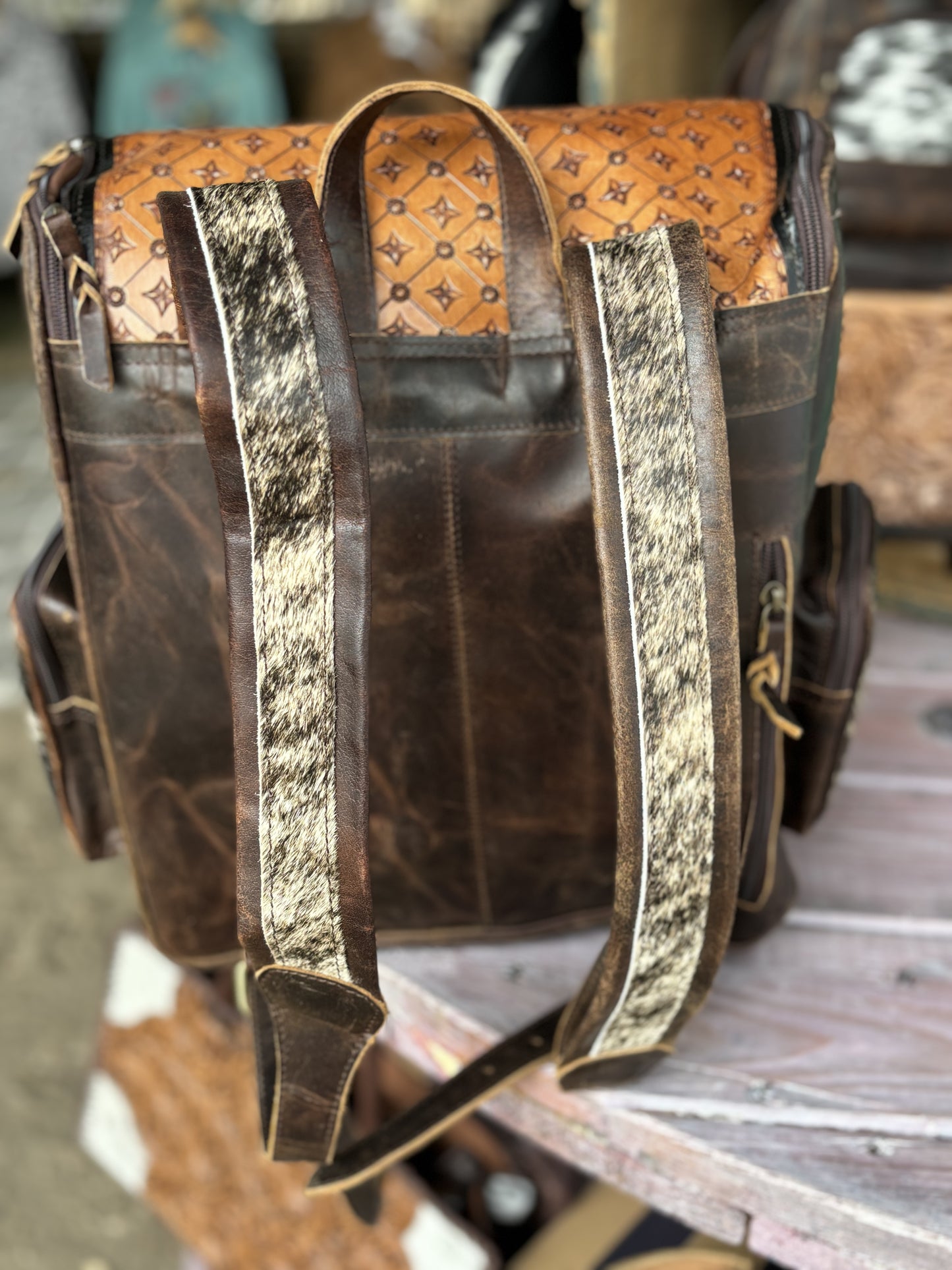 Feather Patch Cowhide Backpack