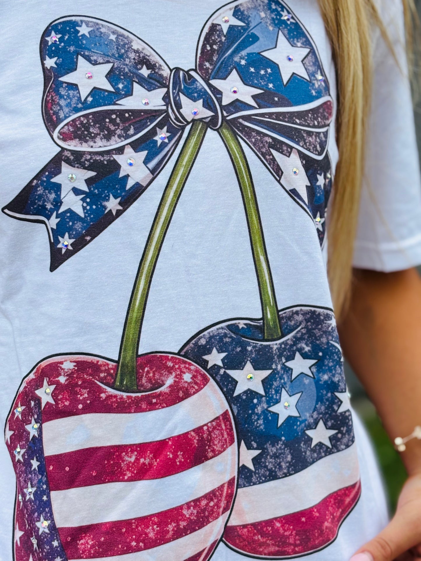 USA Cherry Bow Bedazzled Tee