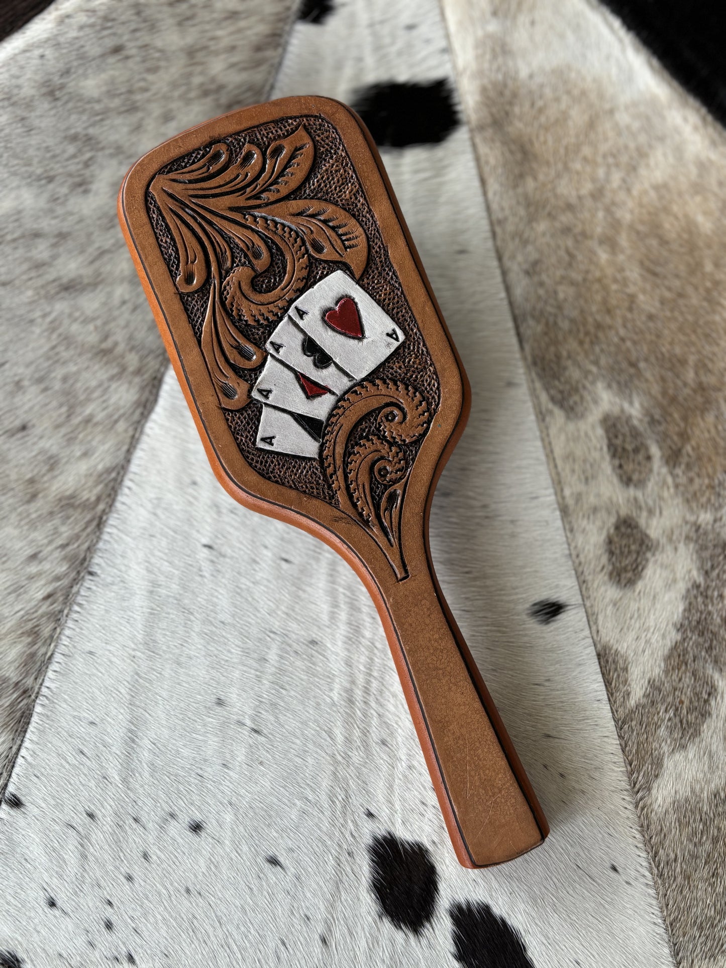 Poker Tooled Leather Hair Brush
