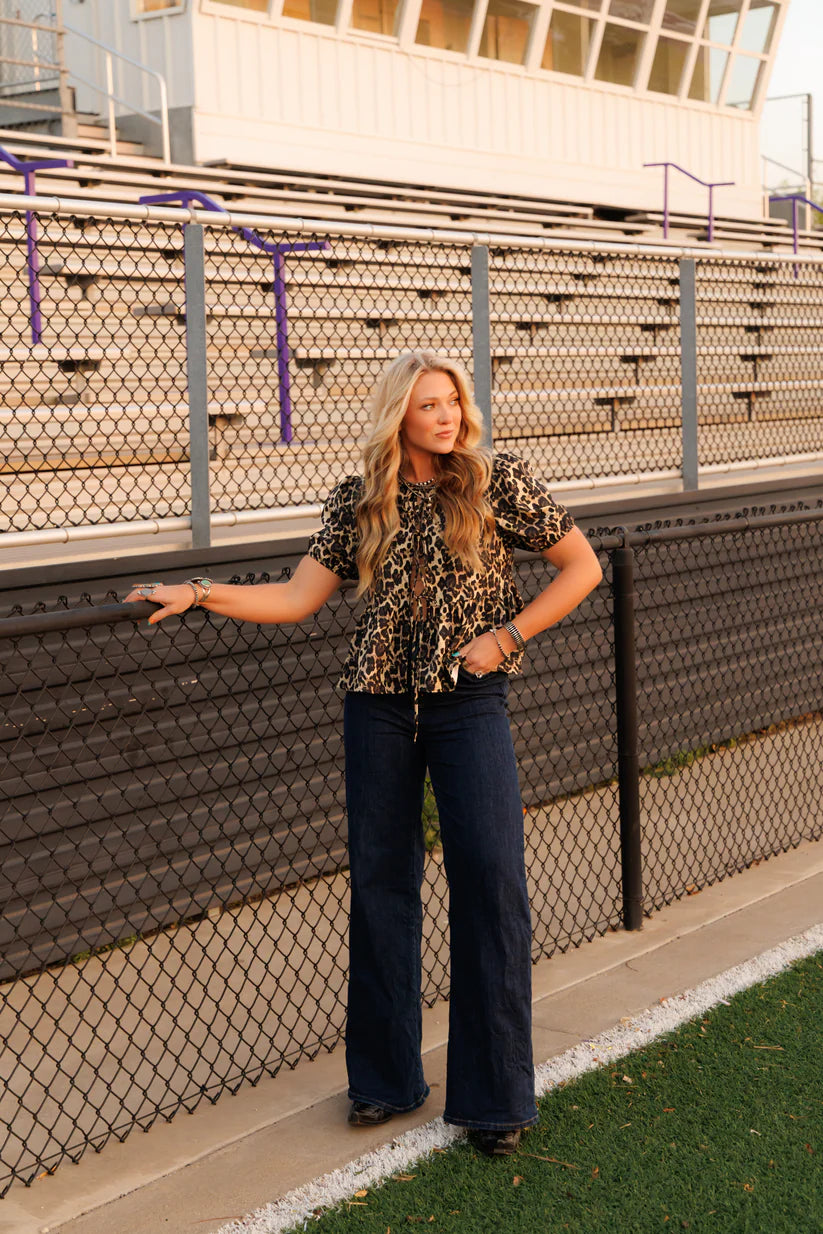 Leopard Front Tie Top