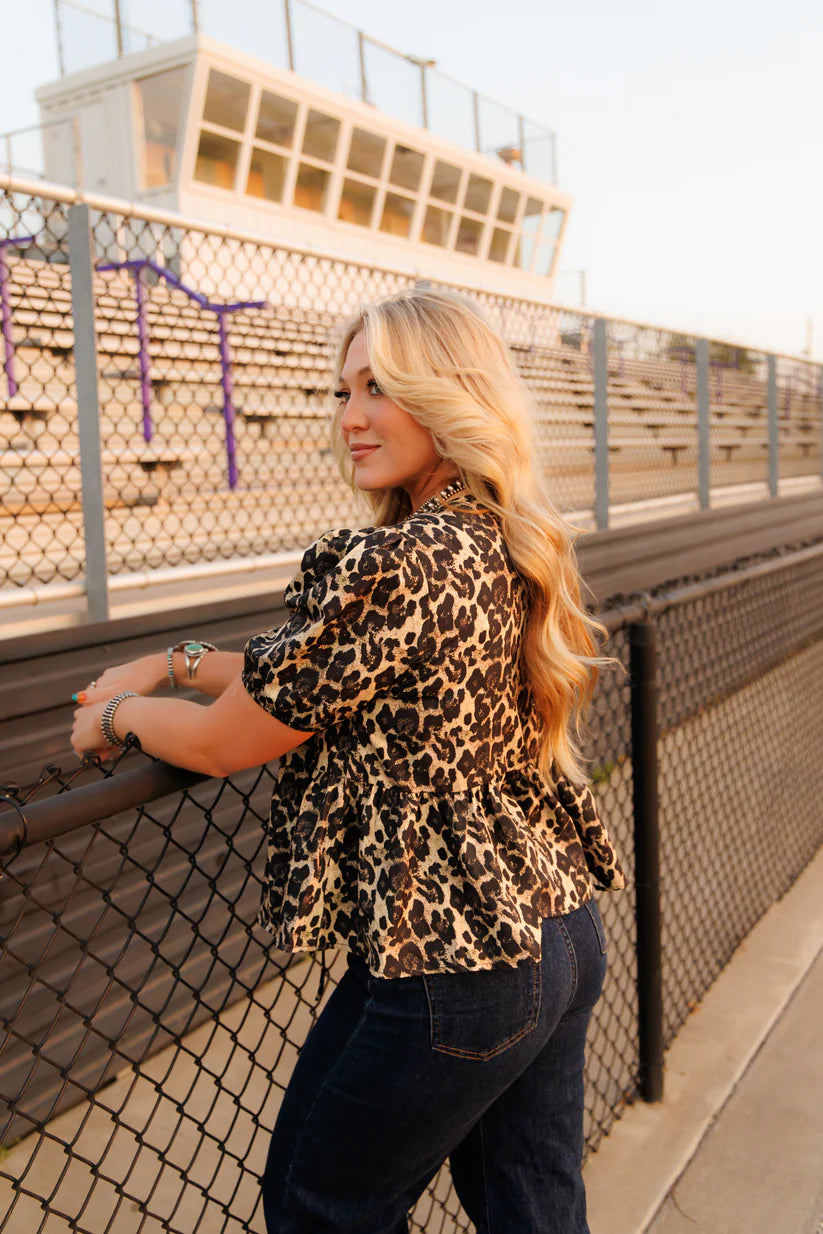 Leopard Front Tie Top