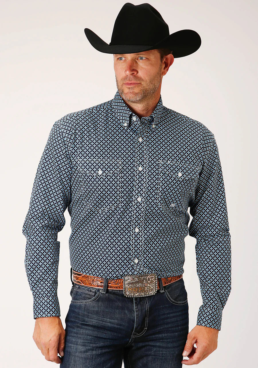 Roper Men’s Long Sleeve Button Four Leaf Foulard Western Shirt
