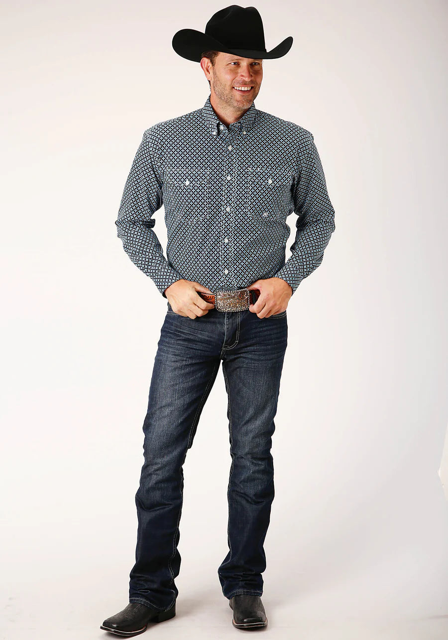 Roper Men’s Long Sleeve Button Four Leaf Foulard Western Shirt