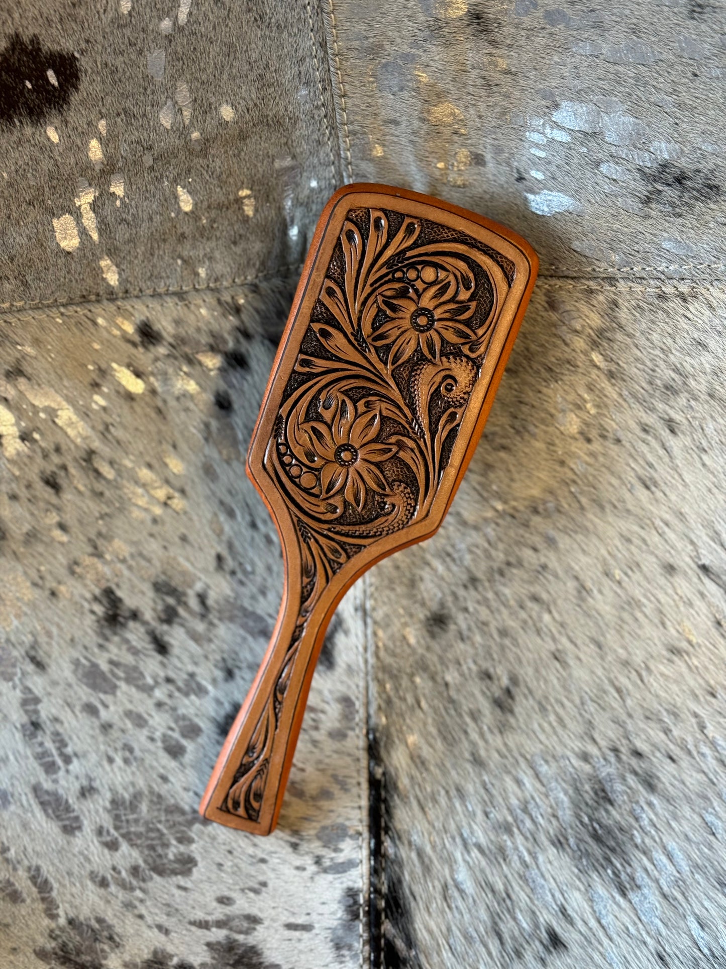 Classic Tooled Leather Hair Brush