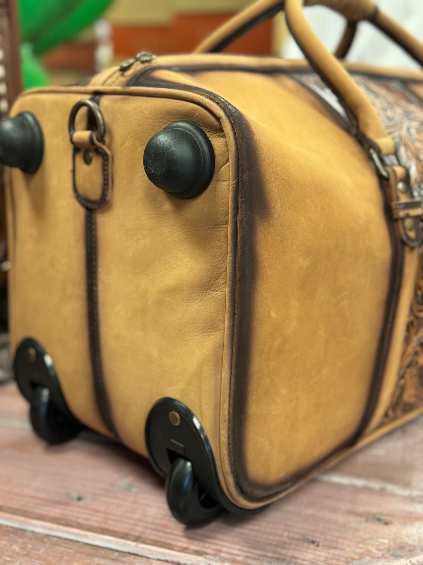 Light Leather Rolling Hand Tooled Duffel