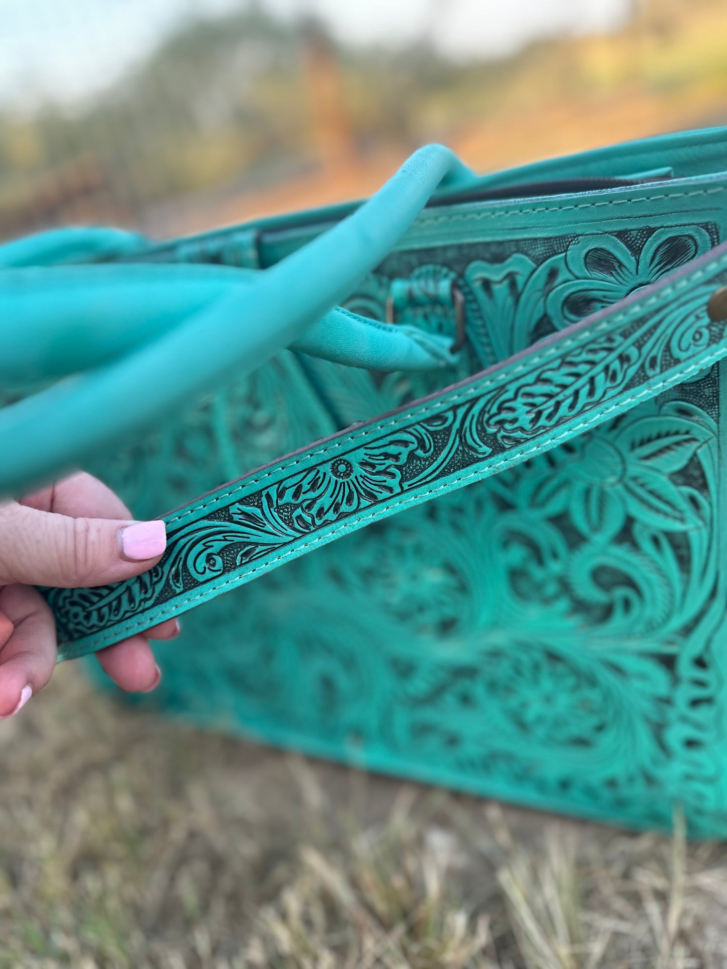 Turquoise Tooled Tote