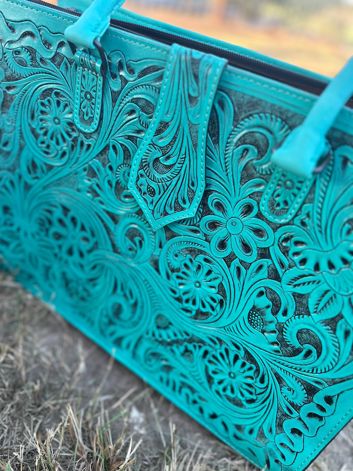 Turquoise Tooled Tote