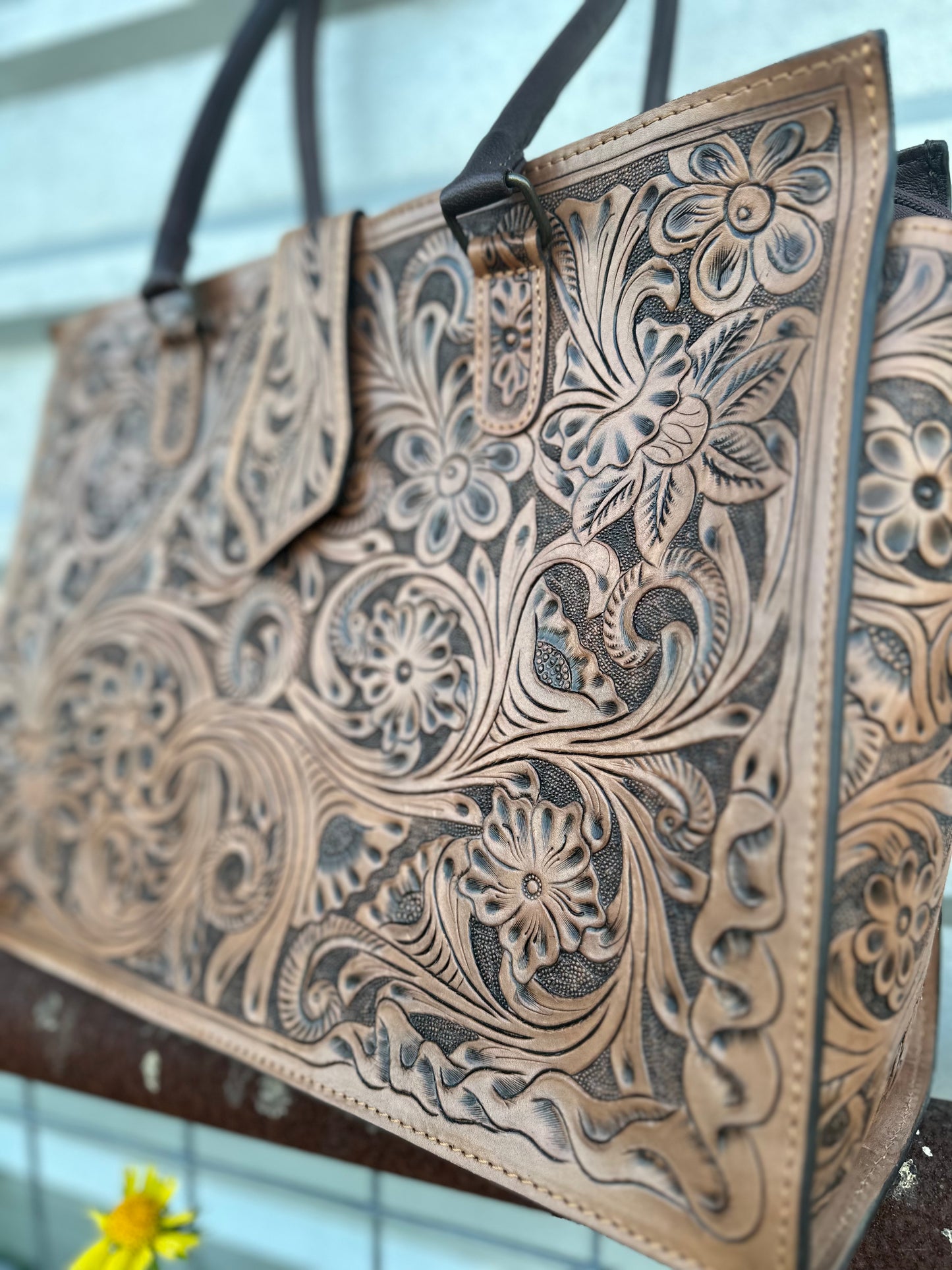 Brown Tooled Tote