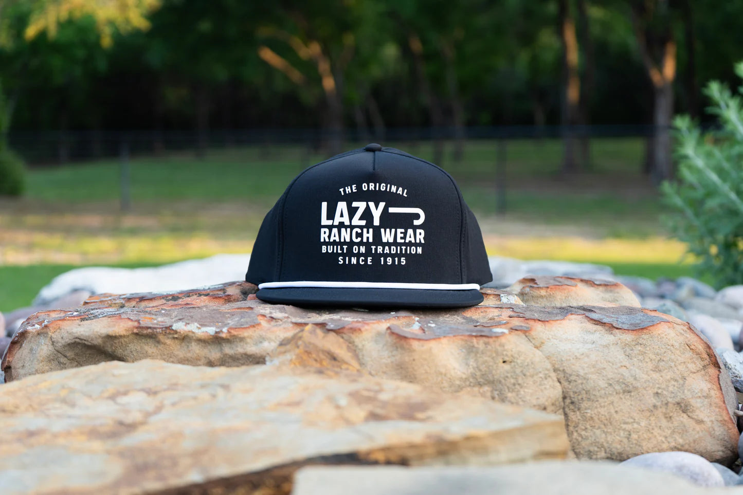 Lazy J Ranch Black Untroubled Classic Rope Trucker Hat