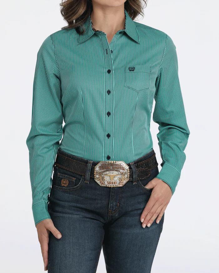 Cinch Women’s TENCEL™ Arena Fit Button Down- Turquoise Stripe