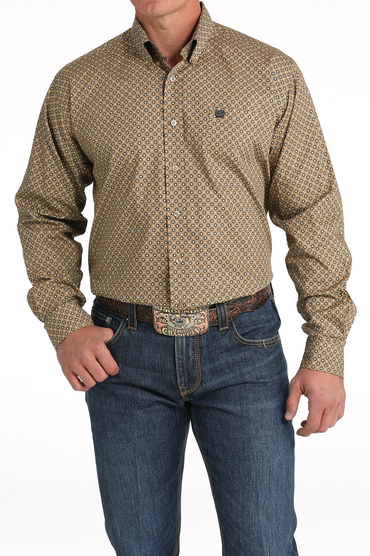 Cinch Men's Navy & Coffee Geo Print Long Sleeve Western Shirt