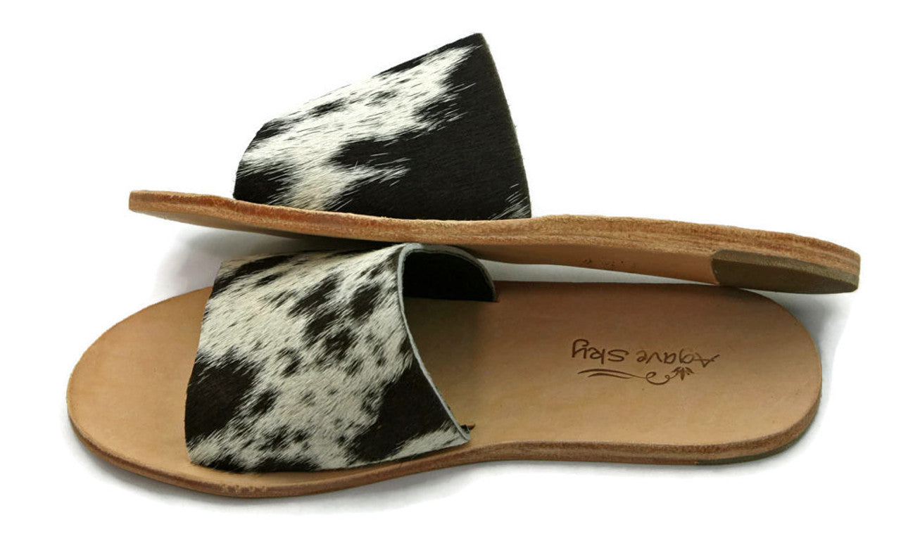 Salt & Pepper Cowhide Sandals