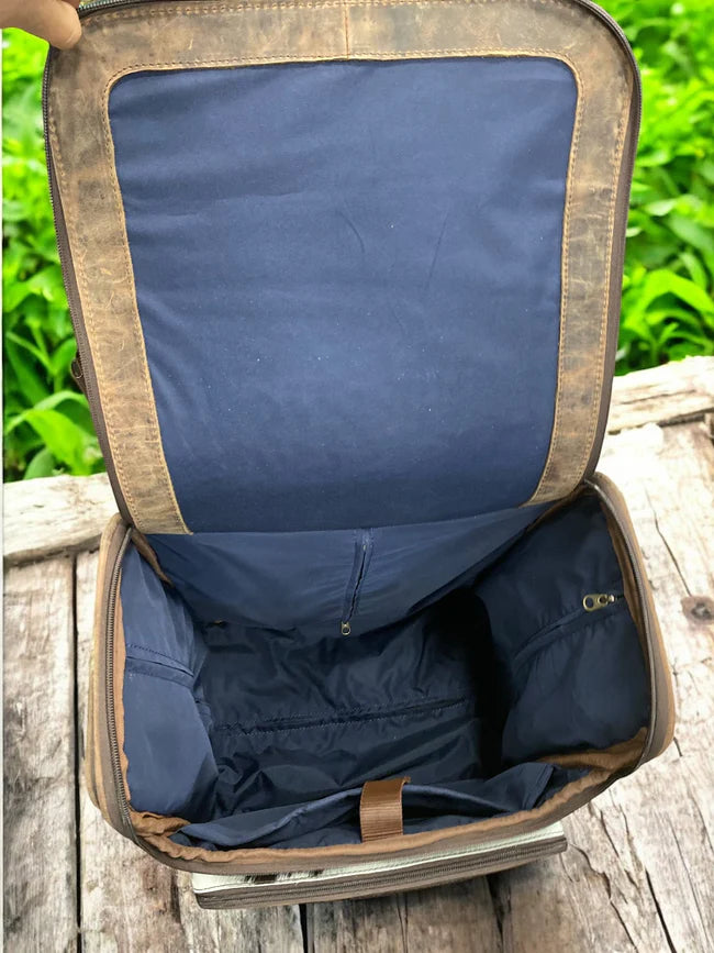 Rustic Tooled Leather Rolling Backpack