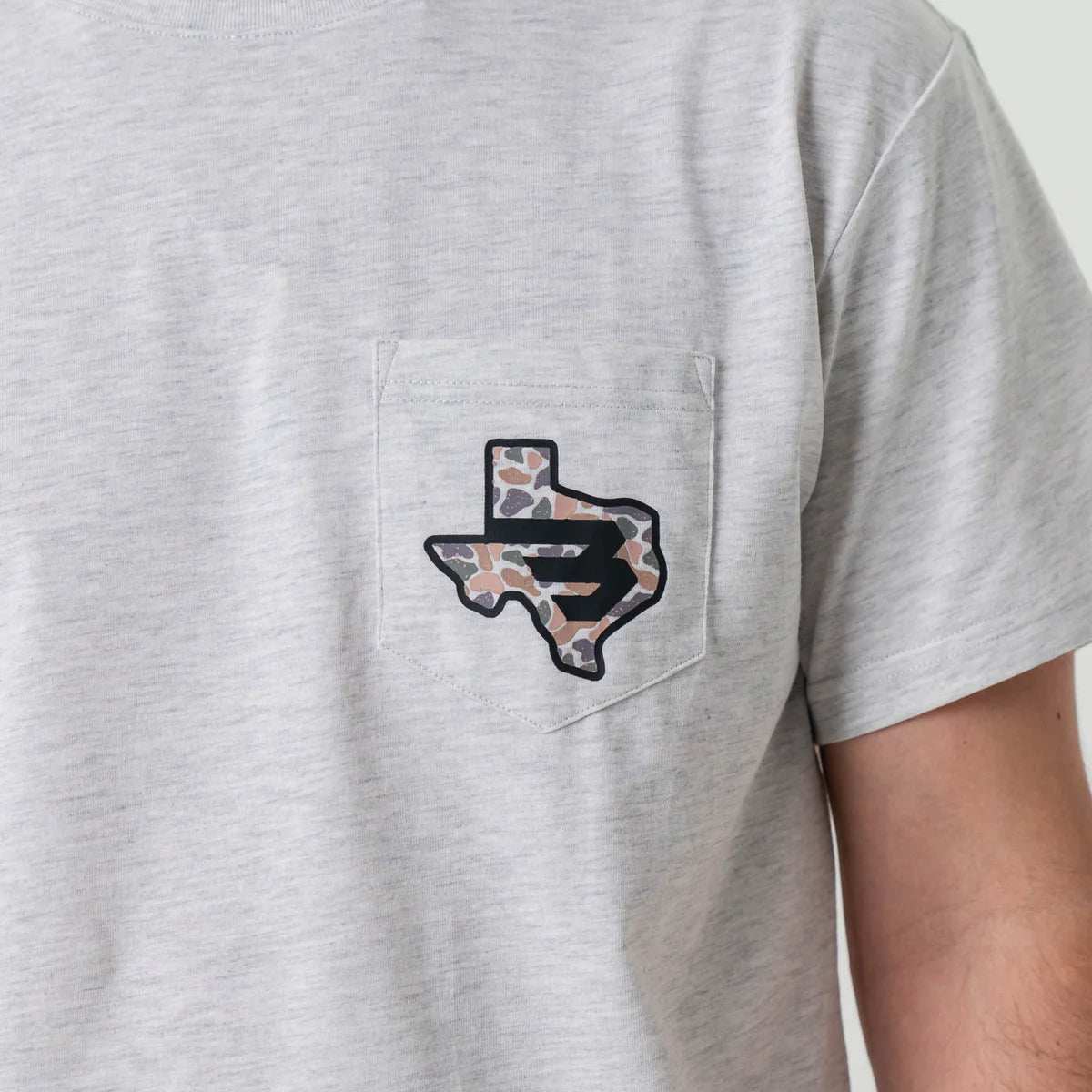Short Sleeve Tee - Texas Camo Flying B Logo - Heather Ash Grey
