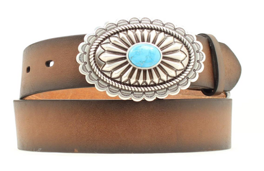 Ariat Women's Brown and Oval Buckle with Turquoise Center Belt