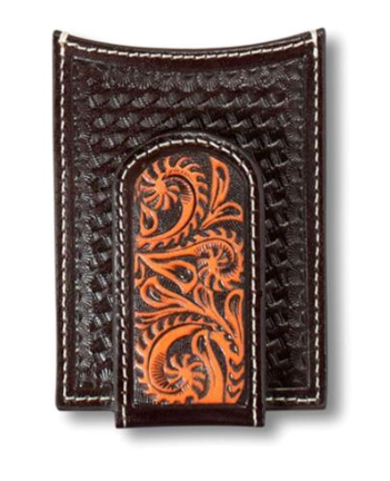 Ariat Mens Western Money Clip Leather Floral Basket Weave Brown