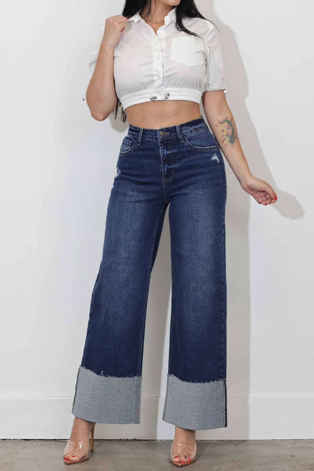 Wide Leg Cuff Jeans