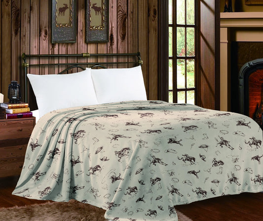 Beige Cowboy & Indian Valentina Blanket - Queen Size