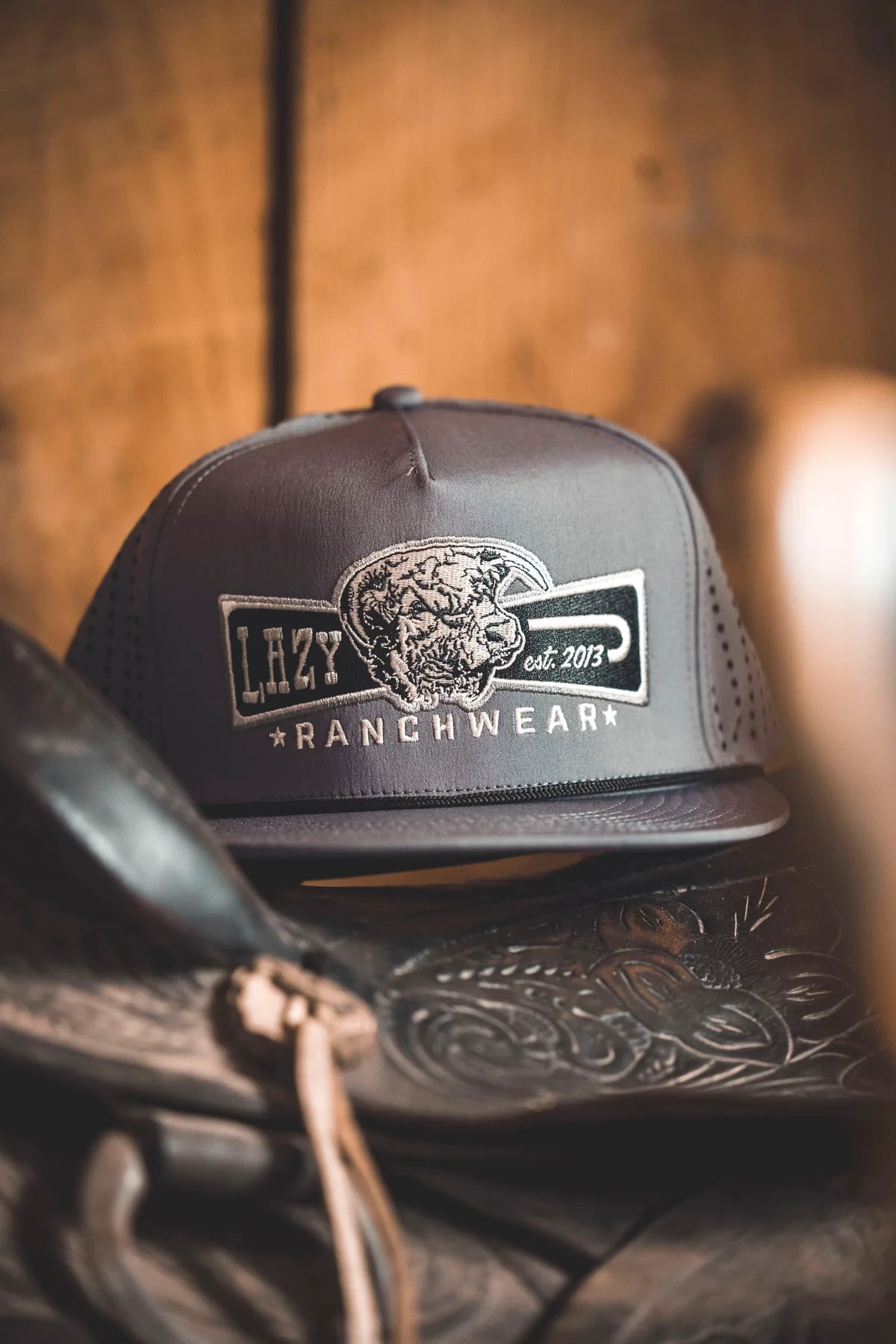 Lazy J Ranch Grey Diamond Banner Performance Rope Trucker Hat