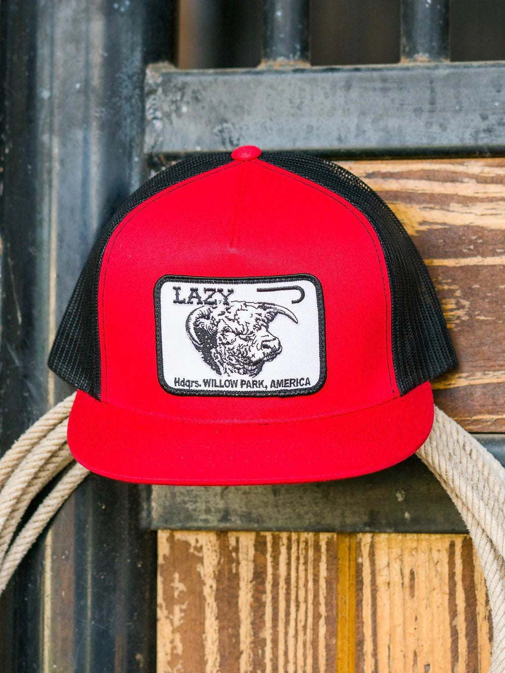 Lazy J Ranch Red & Black Willow Cattle Headquarters Classic Five Panel Trucker Hat