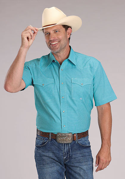 Roper Men’s Amarillo Turquoise Stretch Short Sleeve Shirt
