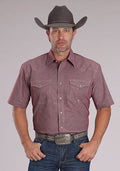 Roper Men’s Mini Check Wine Stretch Short Sleeve Shirt