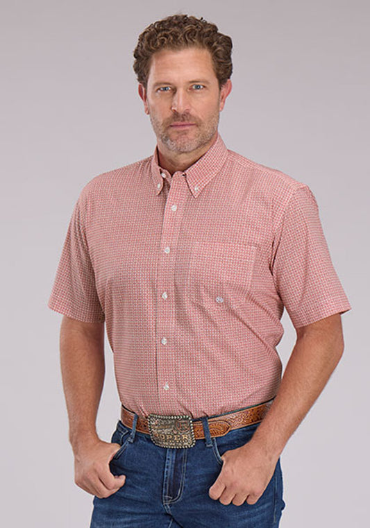 Roper Mens Short Sleeve Rust Button Down- Saltillo Foulard