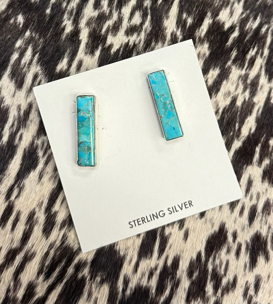 Hada Sterling Silver Kingman Turquoise Bar Studs